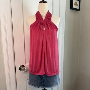 Vintage Y2K Jennifer Lopez JLo Shimmer Hot Pink Club Party Halter Tank Top Wms S